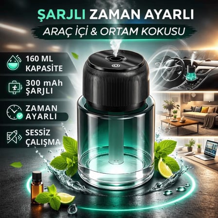 Otomatik 160Ml Şarjlı Araç Aroma Difüzör Oto Kokusu Işıklı Ev Oda Araba Koku Makinası Aromaterapi