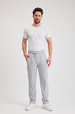 Gri Erkek Fermuarlı Cepli Nakış Detaylı Düz Paça Rahat Kesim Günlük Eşofman Altı CMRE107