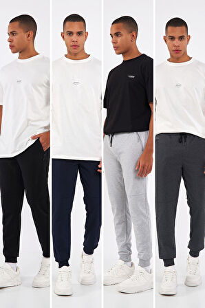 Sİyah-Lacivert-Gri-Antrasit Erkek Paçası Lastikli 4'lü Eşofman Altı