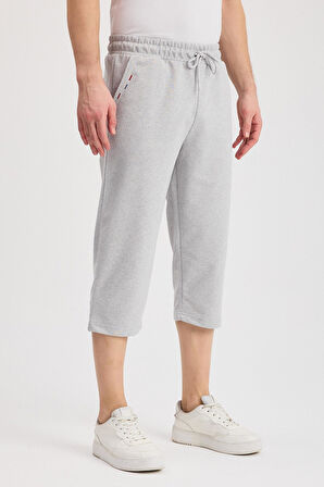 Erkek Yanları Cepli Gri Bermuda Diz Altı Kapri Beli Ayarlanabilir Lastikli Uzun Şort