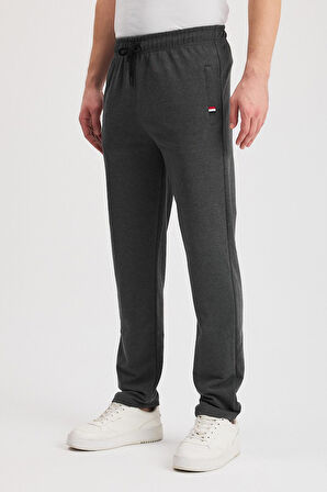 Siyah-Lacivert-Antrasit Erkek Fermuarlı Cepli Nakış Detaylı Düz Paça Rahat Kesim Günlük 3'lü Eşofman Altı