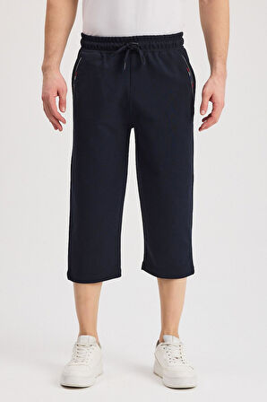 Erkek Yanları Cepli Siyah-Antrasit Bermuda Diz Altı Kapri Beli Ayarlanabilir Lastikli 2'li Uzun Şort