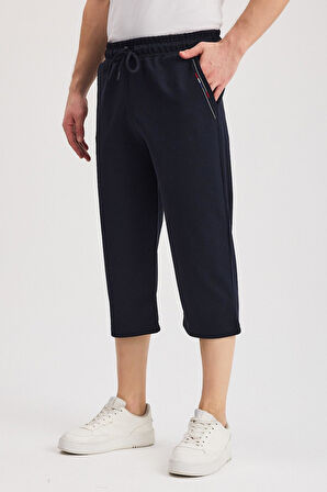 Erkek Yanları Cepli Siyah-Lacivert-Antrasit Bermuda Diz Altı Kapri Beli Ayarlanabilir Lastikli 3'lü Uzun Şort