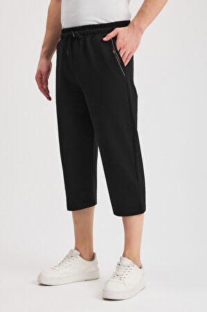 Erkek Yanları Cepli Siyah-Lacivert-Gri-Antrasit Bermuda Diz Altı Kapri Beli Ayarlanabilir Lastikli 4'lü Uzun Şort