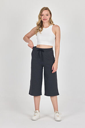 Yüksek Bel Cepli Rahat Kesim Mevsimlik Kadın Diz Altı 4'lü Bermuda Siyah-Lacivert-Gri-Antrasit Kapri Şort MTLCB111-4