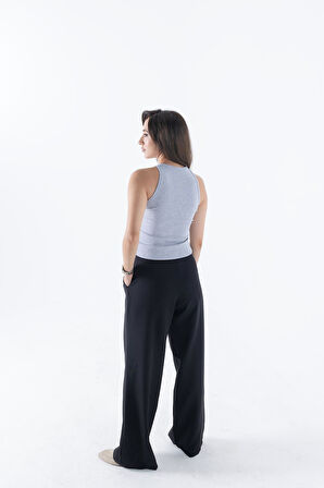 Fitilli Regular Fit Normal Kalıp Gri Bisiklet Yaka Sıfır Kol Pamuklu Kadın Atlet