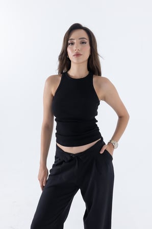 Fitilli Regular Fit Normal Kalıp Siyah-Gri-Beyaz Bisiklet Yaka Sıfır Kol Pamuklu 3'lü Kadın Atlet 