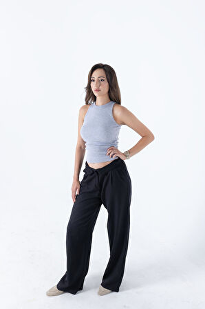 Fitilli Regular Fit Normal Kalıp Siyah-Beyaz-Gri-Lacivert Bisiklet Yaka Sıfır Kol Pamuklu 4'lü Kadın Atlet 