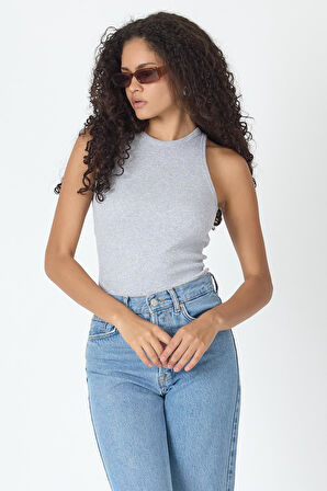 Fitilli Regular Fit Normal Kalıp Siyah-Gri-Beyaz Bisiklet Yaka Sıfır Kol Pamuklu 3'lü Kadın Atlet 