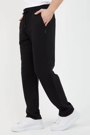 Siyah Kapüşonlu Regular Fit Hırka Düz Paça Erkek Eşofman Takımı