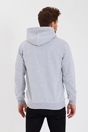 Gri Kapüşonlu Regular Fit Hırka Düz Paça Erkek Eşofman Takımı