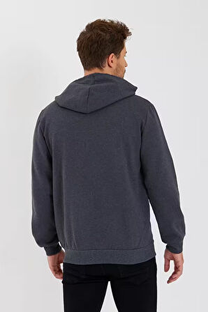 Antrasit Kapüşonlu Regular Fit Hırka Düz Paça Erkek Eşofman Takımı