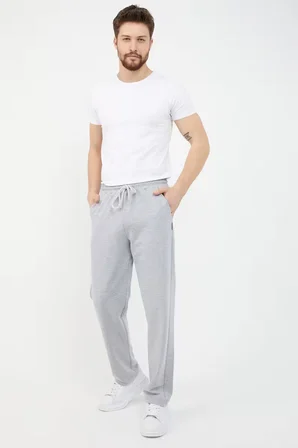 Gri Kapüşonlu Regular Fit Hırka Düz Paça Erkek Eşofman Takımı 3861