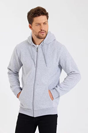 Gri Kapüşonlu Regular Fit Hırka Düz Paça Erkek Eşofman Takımı 3861