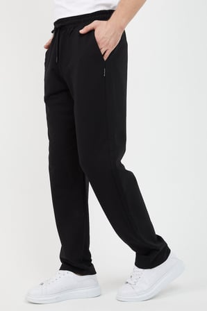 Siyah Relaxed Fit Bisiklet Yaka Sweatshirt Düz Paça Erkek Eşofman Takımı