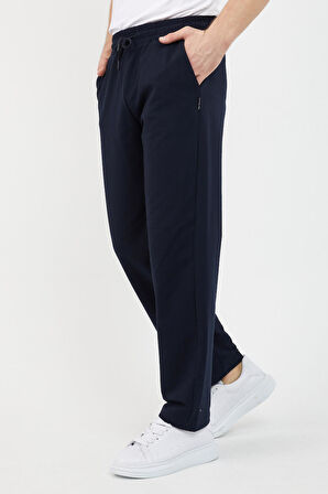 Lacivert Relaxed Fit Bisiklet Yaka Sweatshirt Düz Paça Erkek Eşofman Takımı