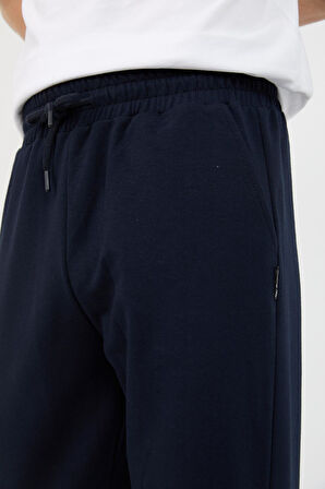Lacivert Regular Fit Kapüşonlu Cepli Sweatshirt Düz Paça Erkek Eşofman Takımı