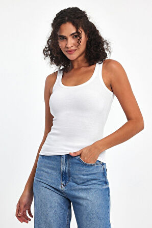 Kadın Siyah-Gri-Beyaz-Lacivert Fitilli Görünümlü Askılı Kalın 4'lü Basic Atlet