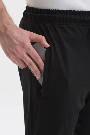 Erkek Siyah Fermuar Cepli Beli Lastikli Dalgıç Kumaş Düz Paça Rahat Pamuklu Jogger Eşofman Altı