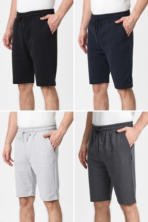 Erkek Siyah-Lacivert-Gri-Antrasit Yan Cepli Beli Lastikli Regular Fit Rahat Kesim 4'lü Şort