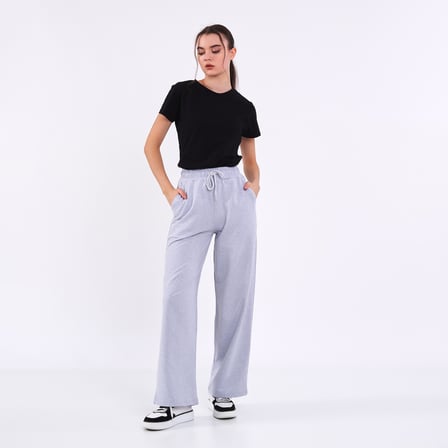 Kadın Gri Normal Kalıp Basic Beli Lastikli Kapüşonlu Oversize Mevsimlik Alt Üst Eşofman Takımı