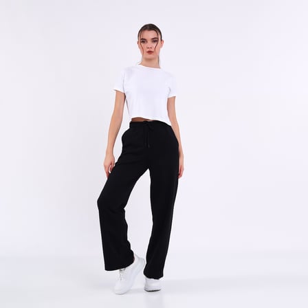Kadın Siyah Normal Kalıp Basic Beli Lastikli Kapüşonlu Oversize Mevsimlik Alt Üst Eşofman Takımı