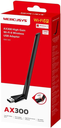 Mercusys MA14H | AX300 Wi-Fi 6 Kablosuz USB Adaptör | Yüksek Kazançlı Anten | Dahili Sürücü Tak Çalıştır | Windows ve Linux Uyumlu | Güçlü Sinyal Alıcı | Masaüstü ve Laptop Wi-Fi Alıcı
