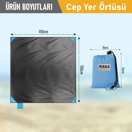 Cep Yer Örtüsü, Piknik Örtüsü Kamp Matı, Plaj Yer Örtüsü, Su Geçirmez, Kum Tutmaz, Hızlı Kurur, Hafif, Zemin Örtüsü Outdoor Açık Hava Kamp Yürüyüş Seyahat için - El Askılı - 150-150cm - Mavi
