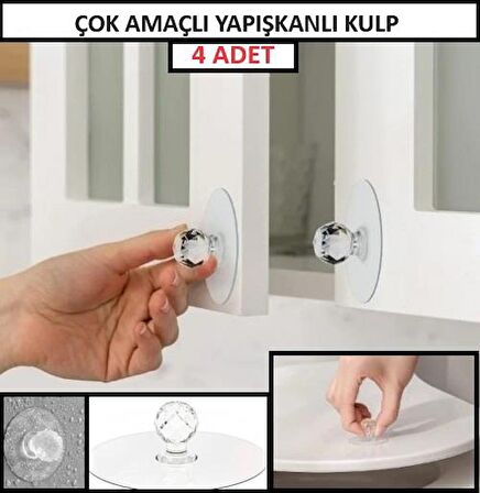 Mutfak Banyo Dolap Gardrop Kulpu Çok Amaçlı 4 ADET  Yapışkanlı Kulp Tutacak Askı 