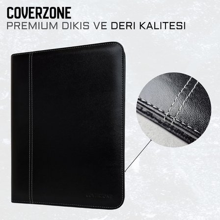 Premium Suni Deri Sekreterlik – Mandallı Evrak Tutucu, Tablet Bölmeli Organizer, Çok Gözlü Evrak Dosyası (Hesap Makinesiz Model), Fermuarlı (32.5 × 25 cm), Siyah