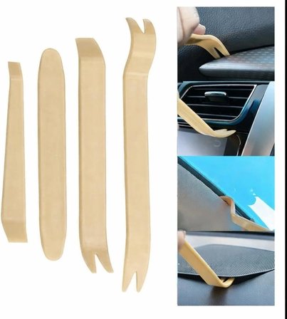 - 4 Parça Oto Teyp Trim Sökme Aparatı Seti – Kapı Paneli, Torpido, Döşeme &amp; Klips Sökücü Plastik Levye Seti – Çizmez Plastik Profesyonel Araç İçi Sökme Aleti