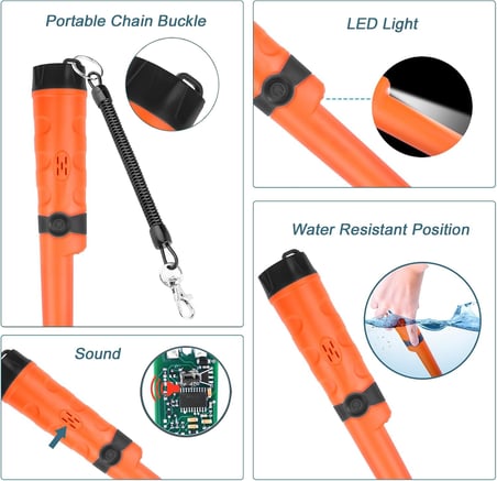 Pinpointer Metal Dedektörü, Hazine Avcılık Aracı Buzzer Titreşimli Taşınabilir Pim İşaretçi LED Göstergeleri ve Kemer Kılıfı ile (Turuncu)