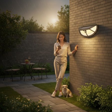 Solar Bahçe Lambası, 102 LED, Hareket Sensörlü, IP65 Su Geçirmez, Duvar Tipi, Güneş Enerjili Dış Mekan Aydınlatma, Siyah