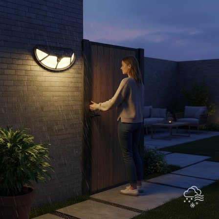 Solar Bahçe Lambası, 102 LED, Hareket Sensörlü, IP65 Su Geçirmez, Duvar Tipi, Güneş Enerjili Dış Mekan Aydınlatma, Siyah