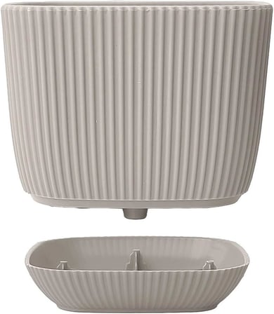 Mercan Kare Saksı Seti 0,27 litre + 0,67 litre, İç Mekan - Dış Mekan 2li Ekonomik Gizli Su Hazneli Plastik Saksı Set Latte Renk