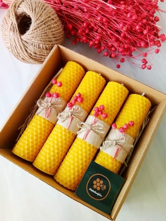 (4 Adet) 14Cm X 3Cm Dogal Petek Balmumu Mum Hediyelik Bal Mumu Mum Besswax Ari Mumu