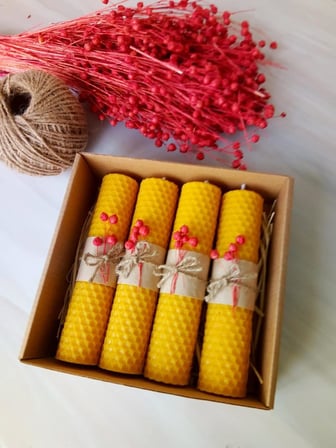 (4 Adet) 14Cm X 3Cm Dogal Petek Balmumu Mum Hediyelik Bal Mumu Mum Besswax Ari Mumu