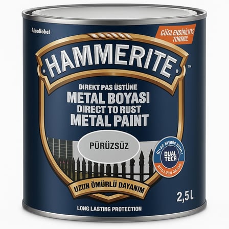 Hammerite Direkt Pas Üstü Pürüzsüz Metal Boyası Beyaz 2.5 Lt (BEYAZ)