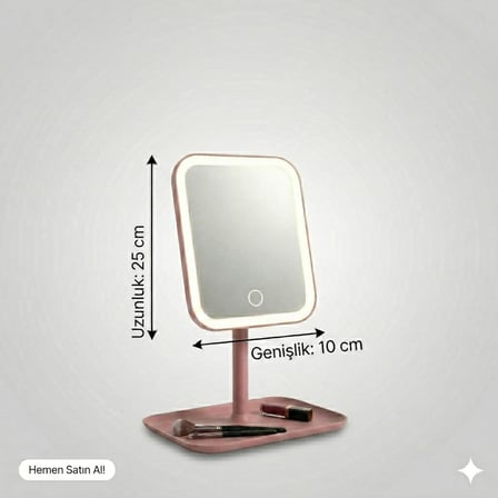 LED Işıklı Masaüstü Makyaj Aynası - Dokunmatik Sensörlü, Parlaklık Ayarlı ve Organizer Tabanlı Taşınabilir Kozmetik Aynası - USB Bağlantılı Profesyonel Bakım ve Makyaj Standı