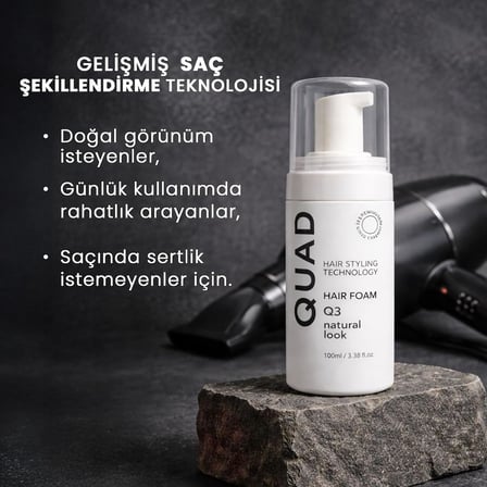 Hair Styling Technology Q3 Saç Köpüğü, Doğal Görünüm, Bukle Belirginleştirici Unisex Foam Styler, 100ml
