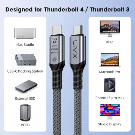 Type C to Type C USB4.0 240W 40Gbps 8k60hZ Uzatma Kablosu 1 Metre LCU