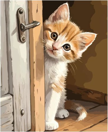 Sayılarla Boyama Tuval Hobi Seti, Fırça ve Boya Dahil Set (Çıtalı) 40x50 CM, Kendin Yap Sayılarla Tuval Boya Kiti (KASNAKLI) (40X50, KAPI ARKASI KEDİ)