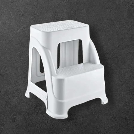 İki Basamaklı Kaymaz Büyük Boy Tabure - 120 KG Taşıma Kapasiteli - Basamaklı Tabure - Sert Plastik (Beyaz)