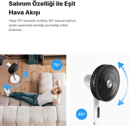 Akıllı Vantilatör Wi-Fi Bluetooth Mobil Uygulama ile Uzaktan Kontrol Edilebilen Max. 60 db Ultra Sessiz 7 Saat Zamanlayıcı Ayaklı Fan X7430