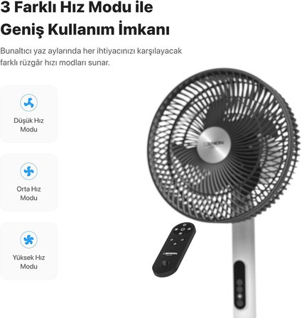 Akıllı Vantilatör Wi-Fi Bluetooth Mobil Uygulama ile Uzaktan Kontrol Edilebilen Max. 60 db Ultra Sessiz 7 Saat Zamanlayıcı Ayaklı Fan X7430