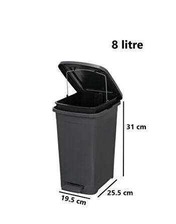 Omnipazar ELF-İ344 Slim Pedallı Plastik Çöp Kovası İç Kovalı 8 lt Antrasit (116)