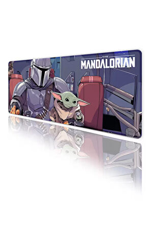 The Mandalorian Oyun Gaming Klavye Mouse Pad Kaymaz Taban Kenarları Dikişli Su Geçirmez Masa Matı 70x30 cm