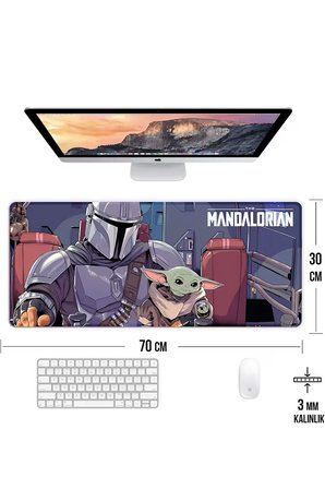 The Mandalorian Oyun Gaming Klavye Mouse Pad Kaymaz Taban Kenarları Dikişli Su Geçirmez Masa Matı 70x30 cm