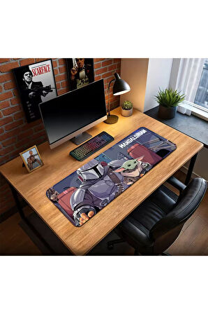 The Mandalorian Oyun Gaming Klavye Mouse Pad Kaymaz Taban Kenarları Dikişli Su Geçirmez Masa Matı 70x30 cm