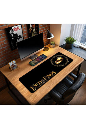 LOTR Yüzüklerin Efendisi Oyun Gaming Klavye Mouse Pad Kaymaz Taban Kenarları Dikişli Su Geçirmez Masa Matı 70x30 cm